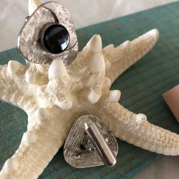 UNISEX Black Stone Silver Brushed Cufflinks - Picture 1 of 3